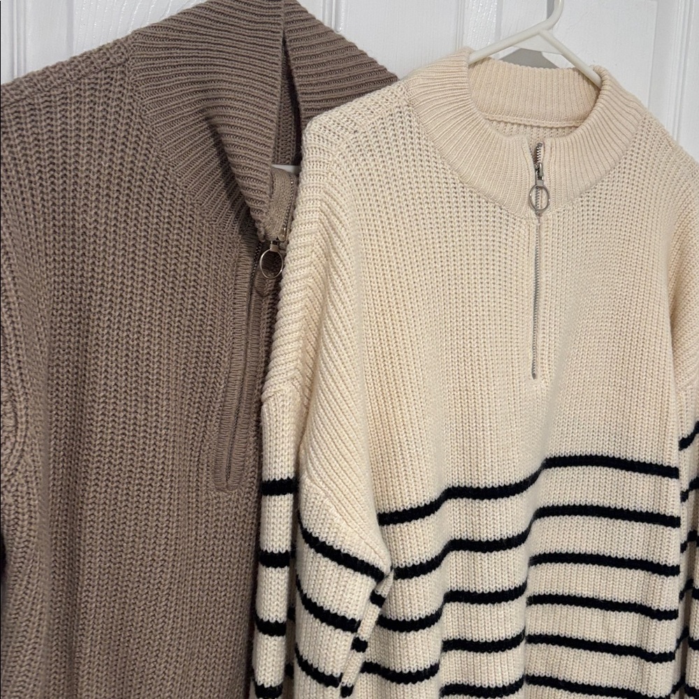 2 FOR THE PRICE OF 1 SHEIN Black and White Knit Sweater AND tan sweater
